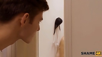 A Young Man Stalks A Mature Blonde Into The Shower And Has Sex With Her